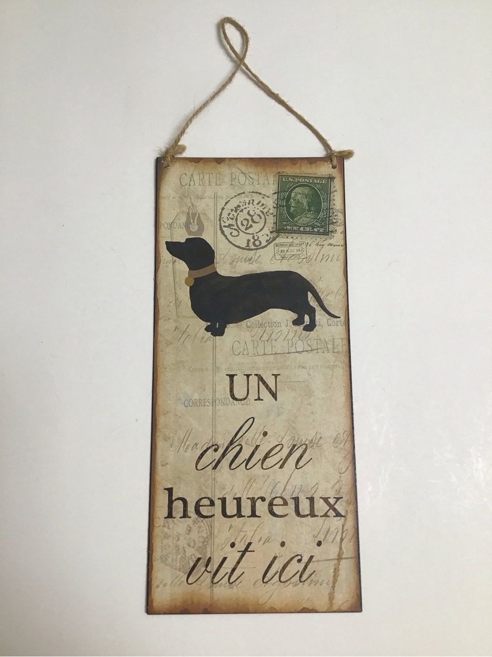 Dachshund REVERSIBLE to FRENCH Doxie Home Without a Dog Tin Sign Plaque Rustic - Picture 4 of 7